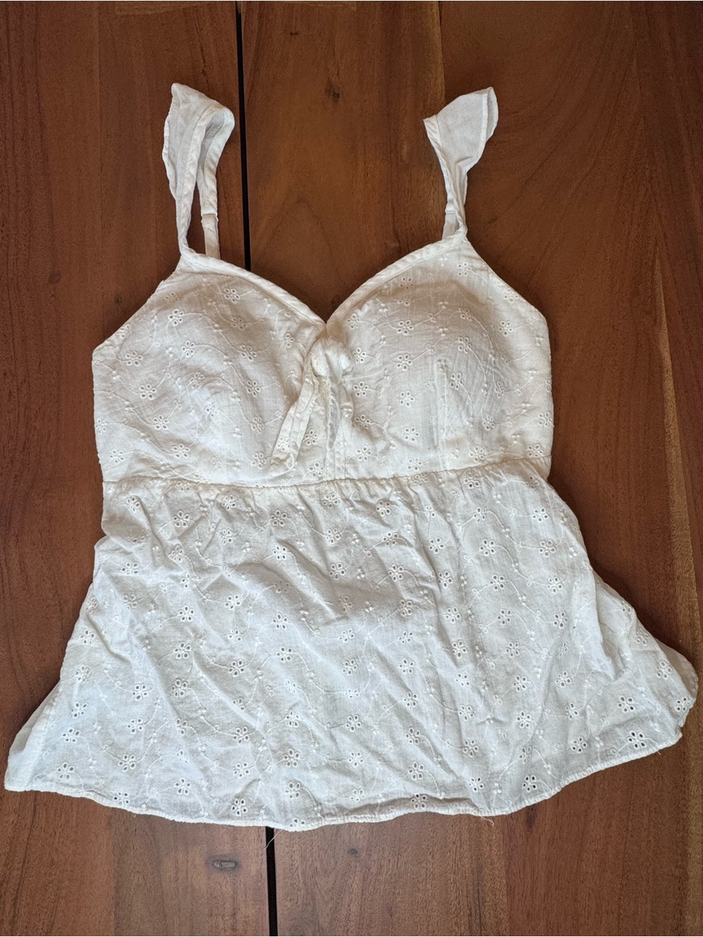 Candie’s White Eyelet Babydoll Cami Top Cottagecore Coquette Y2K Lace Trim Tank